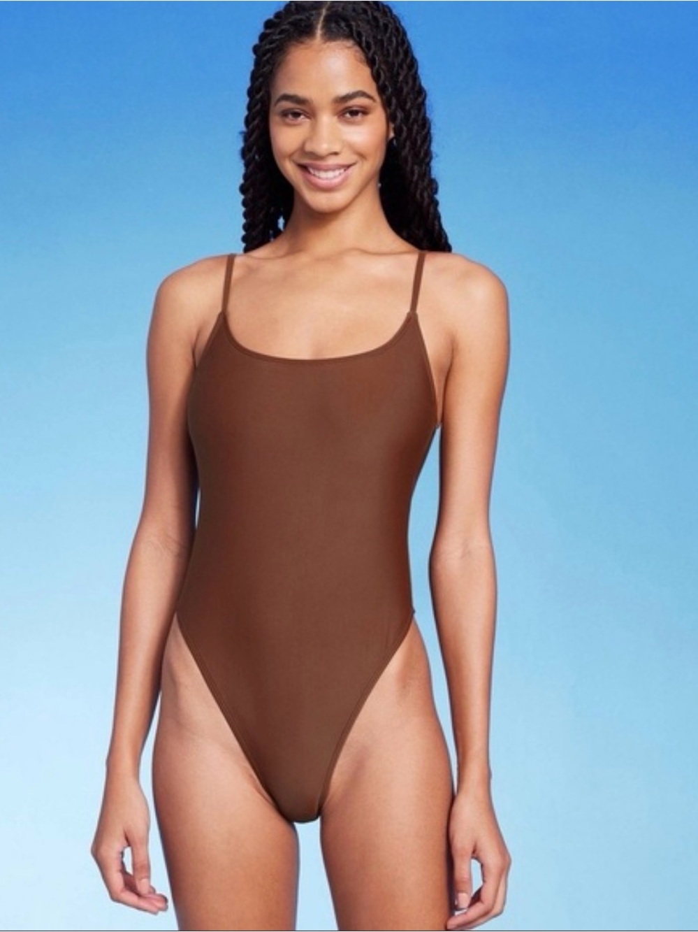 Wild Fable Women's chocolate Brown Scoop Neck One-Piece Swimsuit bodysuit xs
